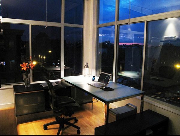 Brooklyn Home Office, Minimized, At Night