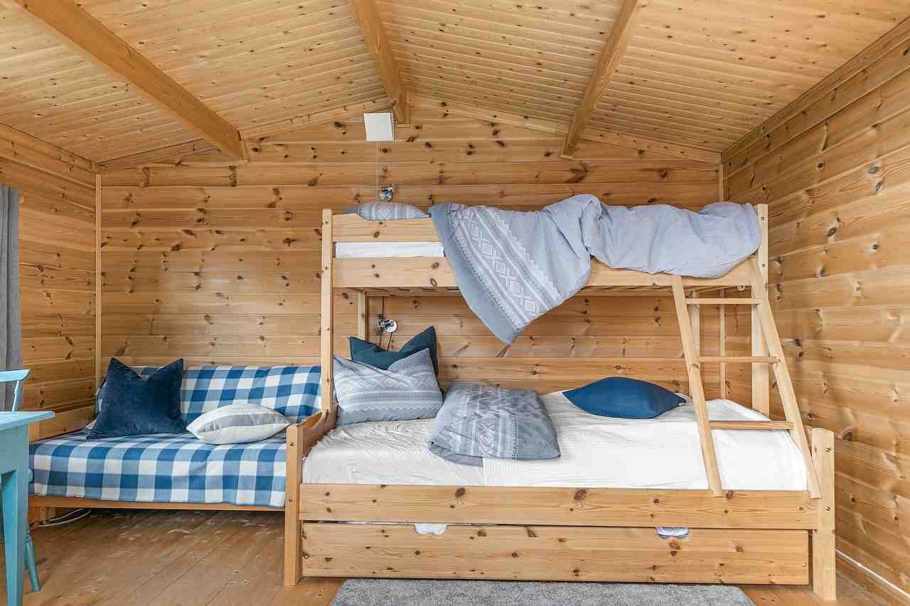 wooden bunk bed with storage